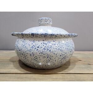 Maple City Pottery Bean Pot Earthern Wear Crock Monmouth III Blue Speckled